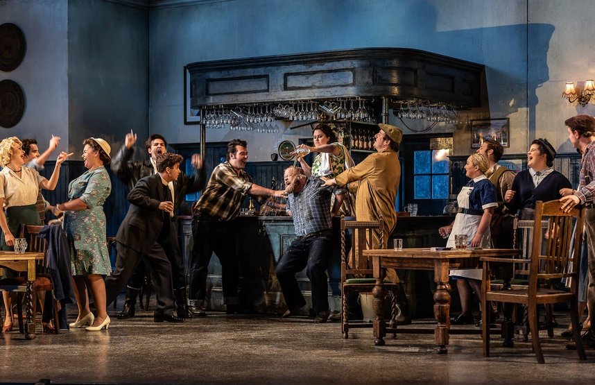 Brenden Gunnell and the chorus in The Bartered Bride at Garsington. Photo: Clive Barda